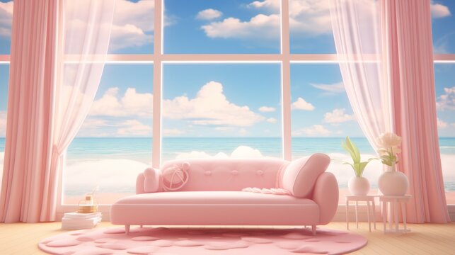 Fototapeta Stunning coastal seascape seen through a window with vibrant and captivating hues