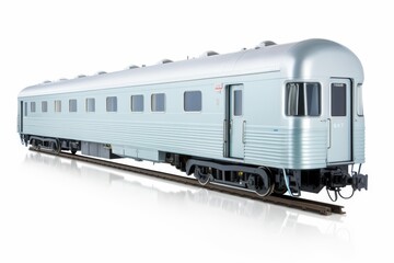 Fototapeta premium Isolated side view of railway passenger car on white background for detailed observation
