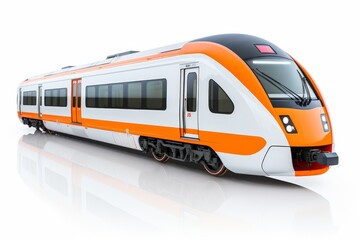 Isolated side view of railway passenger car on white background for detailed examination