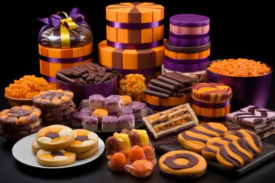 Display of a diverse selection of freshly baked confectionery items in vibrant and bright colors