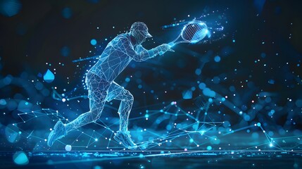 Tennis sport, glowing lines, technological digital tennis player