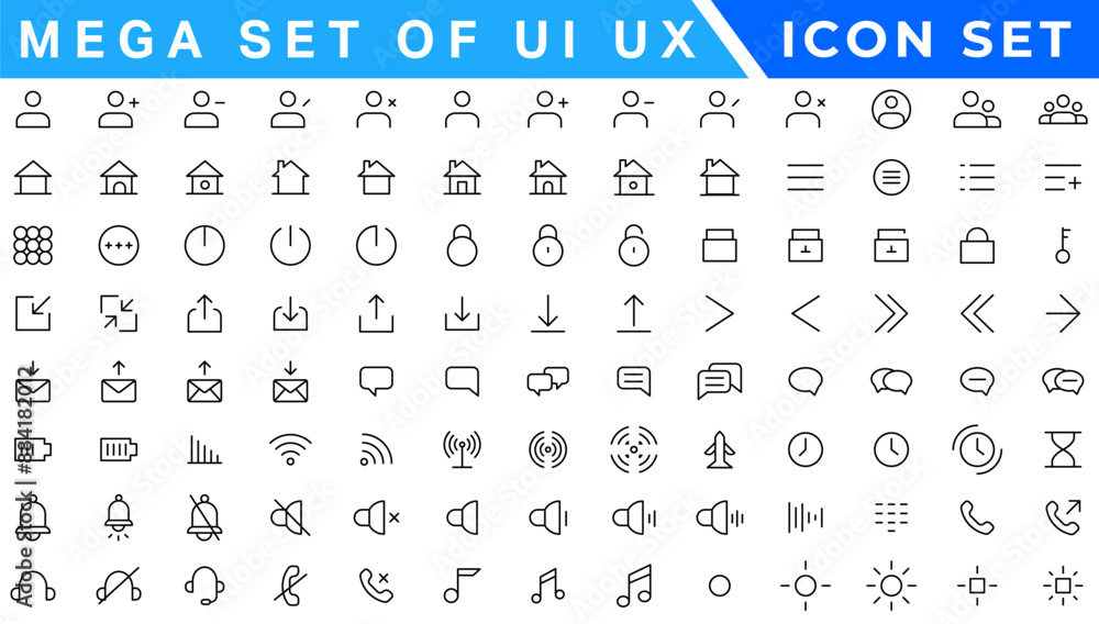 Poster mega set of ui ux icon set, user interface iconset collection.