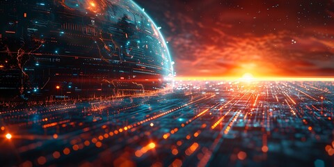 Futuristic Earth with ozone layer protection technology