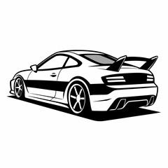 Naklejka premium Silhouette style black and white modern racing car vector art