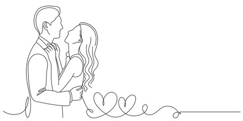 Wedding couple line art vector illustration