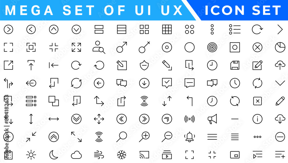 Poster mega set of ui ux icon set, user interface iconset collection. basic user interface essential set. 2
