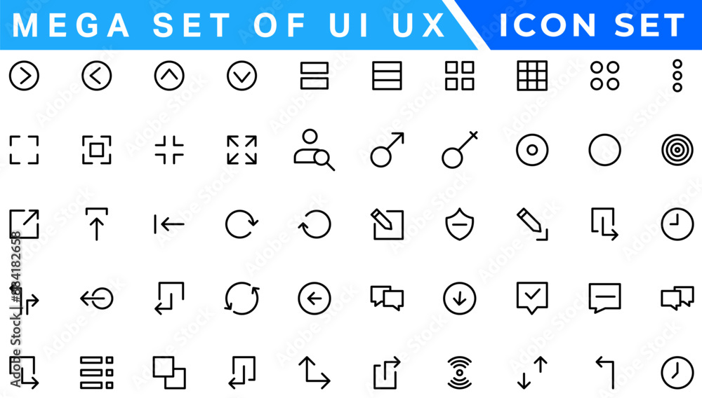Poster mega set of ui ux icon set, user interface iconset collection. basic user interface essential set. 2