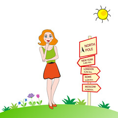 Mujer y cartel informativo.