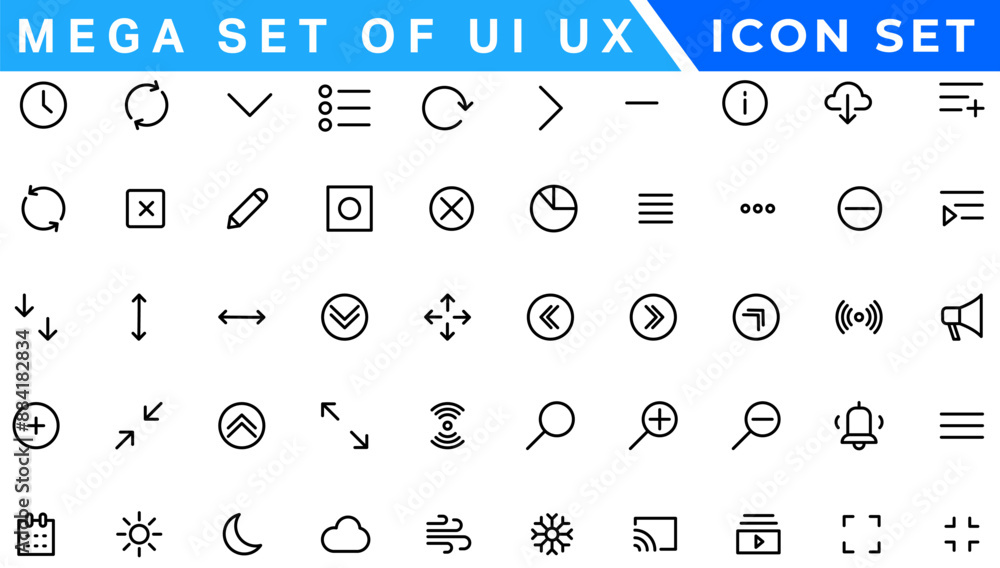 Poster mega set of ui ux icon set, user interface iconset collection. basic user interface essential set. 2