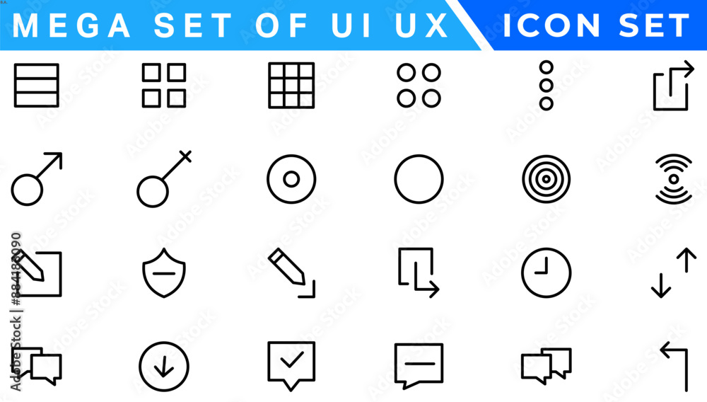 Poster mega set of ui ux icon set, user interface iconset collection. basic user interface essential set. 2