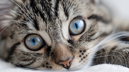 A close-up of a kitten's eyes, capturing the bright colors and reflective surfaces.