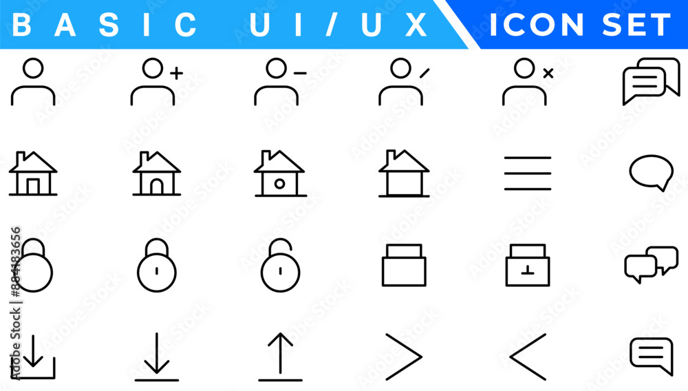 Poster user interface icons collection, basic ui ux icon set. set icon of user interface. vector illustrati