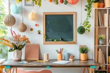 Blackboard with a lesson plan and objectives, teacher preparation, effective teaching strategies