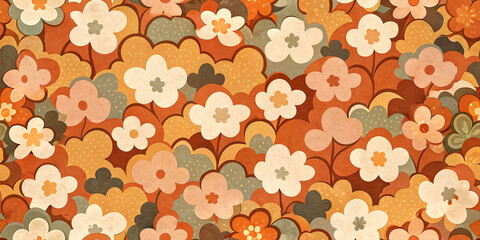 "Retro Flowers" - Seamless Pattern:  A nostalgic pattern with 70s style flowers