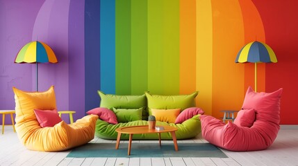 Using a rainbow palette in home decor creates a vibrant, energetic look, transforming any space.