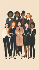 Obraz premium Happy International Women's Day Illustration Featuring a Group of Diverse Women in Different Ethnic Suits, Emphasizing Racial Equality, Anti-Racism, Diversity, Cultural Inclusion, and Belonging, AI-Ge