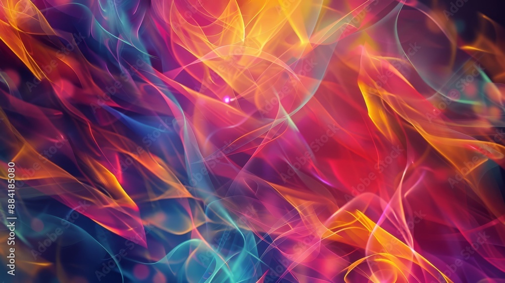 Poster this colorful abstract art showcases dynamic patterns of light waves and energy, creating a vibrant 