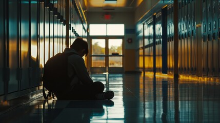  lonely high school boy sitting on the floor in front of lockers depression bullying