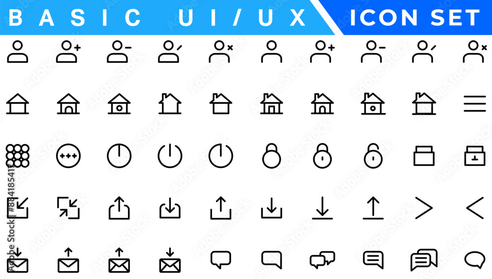 Poster user interface icons collection, basic ui ux icon set. set icon of user interface. vector illustrati