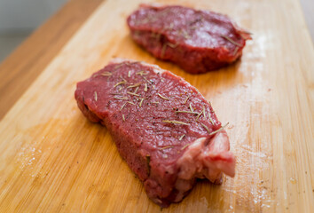 Raw fillet beef meat for steaks on the cutting board