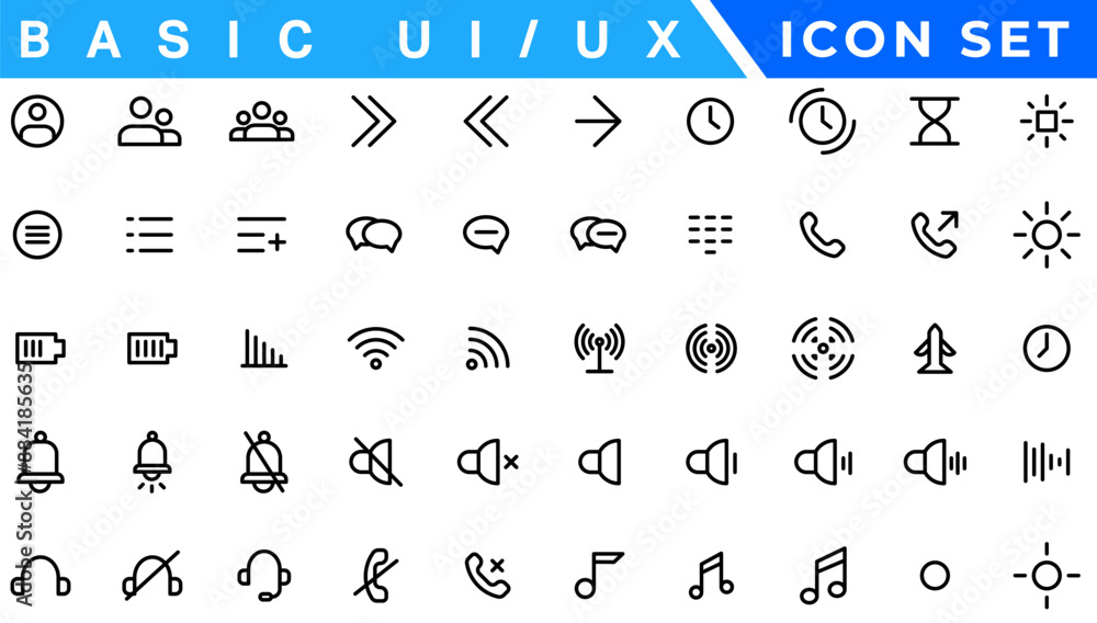 Poster user interface icons collection, basic ui ux icon set. set icon of user interface. vector illustrati