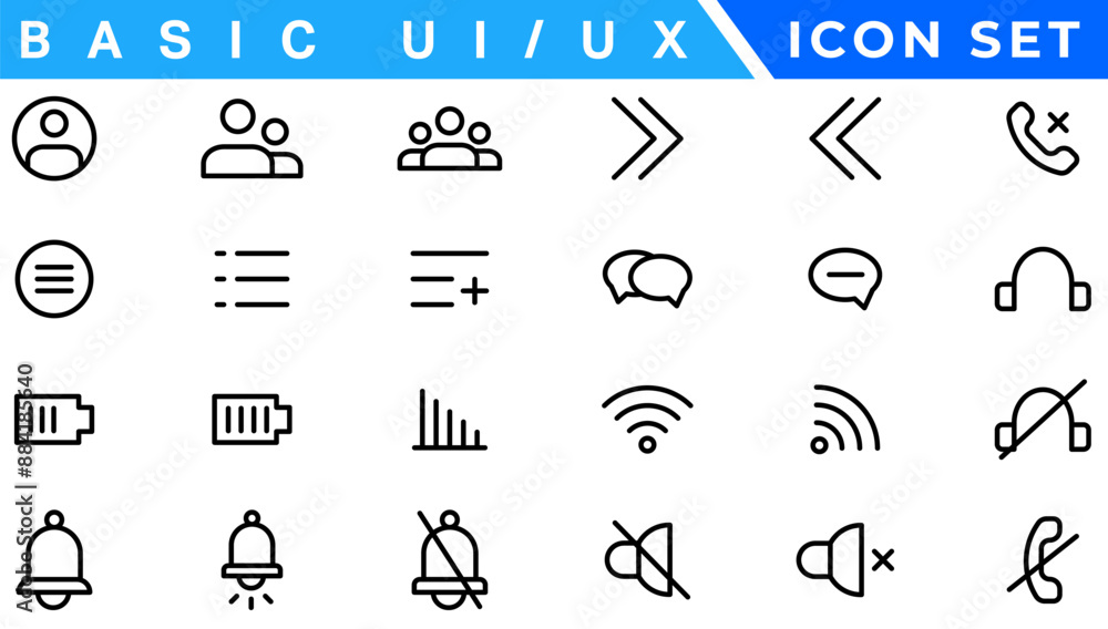 Poster user interface icons collection, basic ui ux icon set. set icon of user interface. vector illustrati