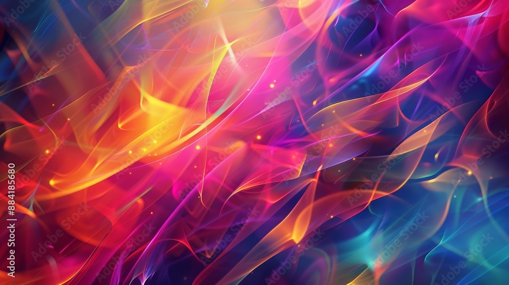 Poster this colorful abstract art showcases dynamic patterns of light waves and energy, creating a vibrant 