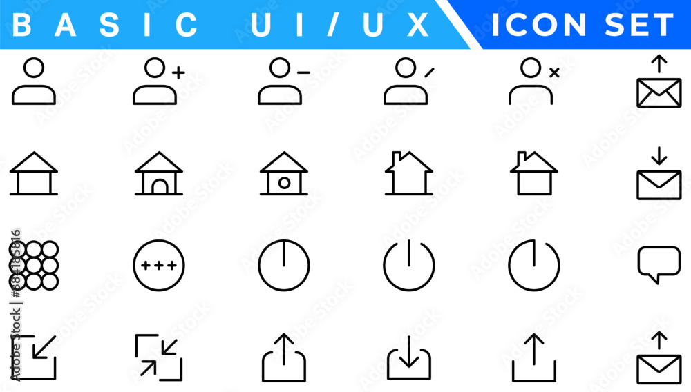Poster user interface icons collection, basic ui ux icon set. set icon of user interface. vector illustrati