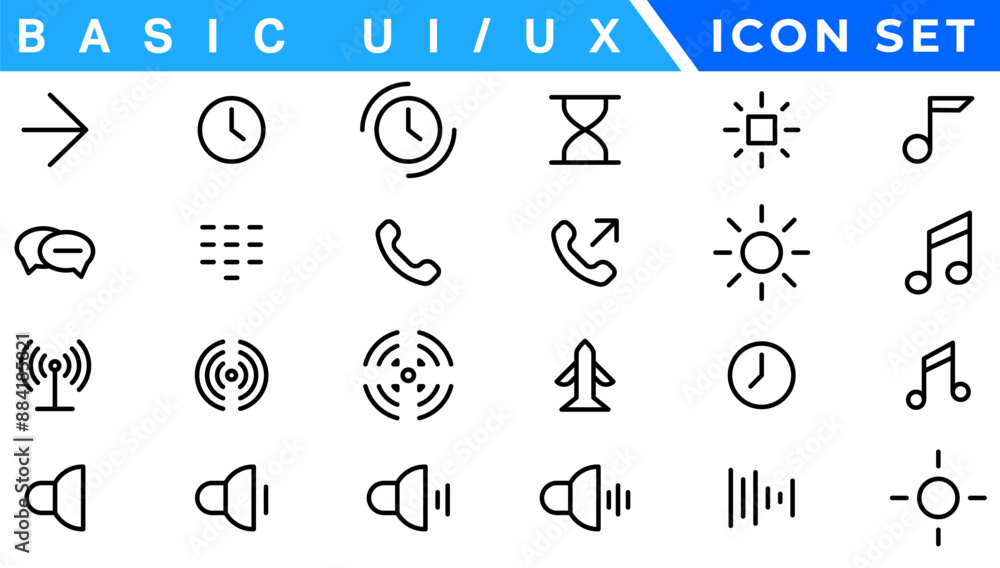 Poster user interface icons collection, basic ui ux icon set. set icon of user interface. vector illustrati