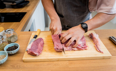 Raw fillet beef meat for steaks on the home electric grill