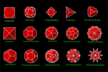 3D Geometric Shapes Vector Drawing , 3D Mathematical Polyhedra Set