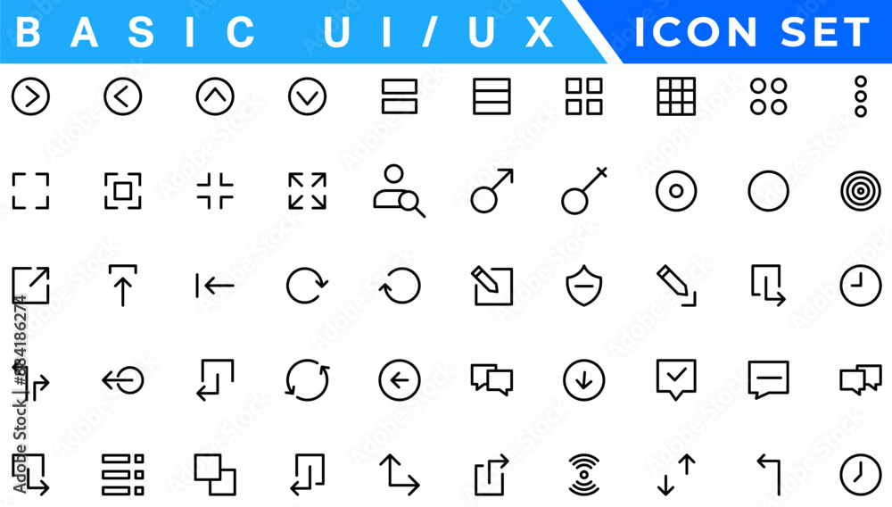 Aufkleber basic ux/ui icons, web & app desogm icon set. ui ux line icon, user interface iconset collection.