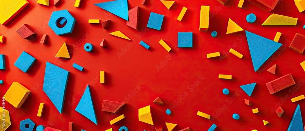 Wall mural vibrant abstract background with colorful geometric shapes in blue, yellow, and red creating a dynam