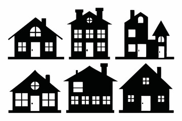 House icon set, Collection home icons. Set of real estate objects and houses black icons isolated on white background. Vector illustration.
