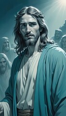 Preaching in the Desert Jesus' Ministry. Concept Jesus' Sermon, Spiritual Revelations, Desert Proclamation, Divine Guidance, Prophetic Preaching