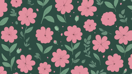 Simple monochrome pink and green two-tone seamless pattern with flowers