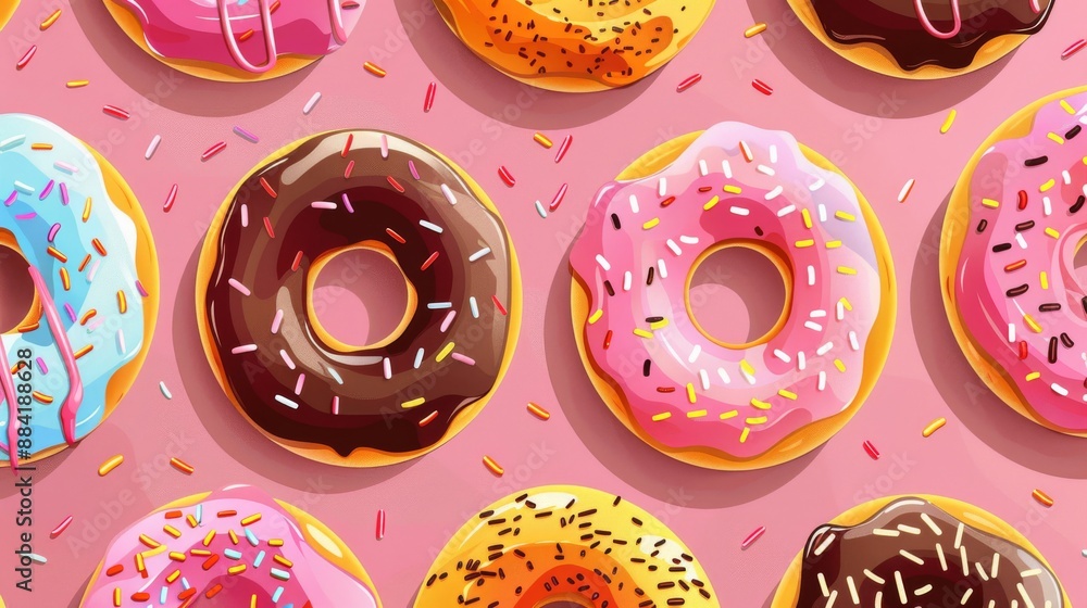 Poster scrumptious display of assorted donuts with colorful sprinkles