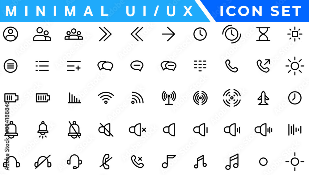 Poster minimalist and simple looking pixel perfect linear ui icons set for dark, light mode. outline isolat