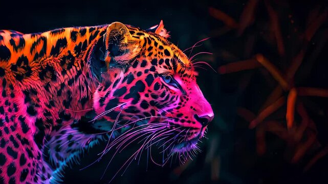 Colorful leopard in neon light