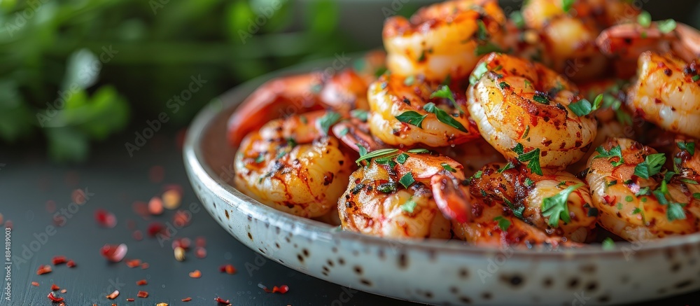 Canvas Prints Close-up of Spicy Grilled Shrimp with Parsley