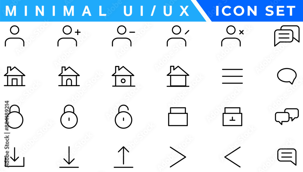 Poster minimalist and simple looking pixel perfect linear ui icons set for dark, light mode. outline isolat