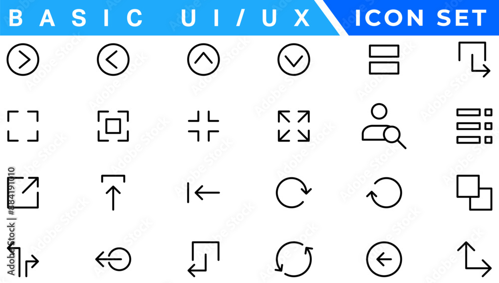 Aufkleber basic ux/ui icons, web & app desogm icon set. ui ux line icon, user interface iconset collection.