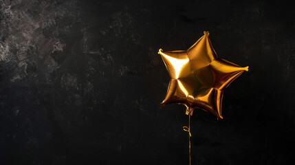 Golden Star Baloon on black background