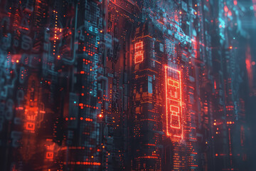 Obraz premium A shielded fortress in the digital realm, surrounded by swirling data streams.