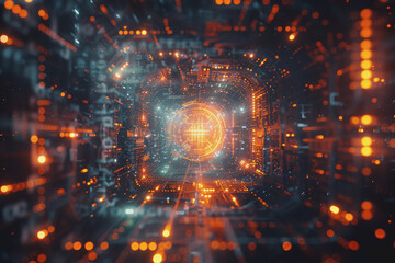 Obraz premium A shielded fortress in the digital realm, surrounded by swirling data streams.