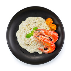 Spaghetti White sauce with Tiger Prawns