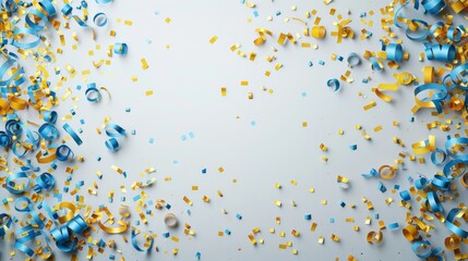 Festive Vibrant 3D Confetti Illustrations in Bright Blue and Yellow Colors on White Background