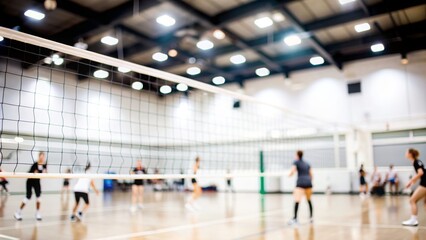 Volleyball Court Blur - A volleyball court with nets and players, blurred for effect.
