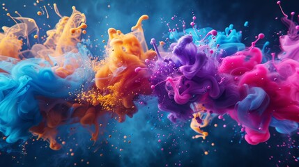 Abstract Colorful Paint Explosion in Water Creating Vivid Patterns