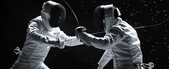 Fencing Match with Intense Duel Action.